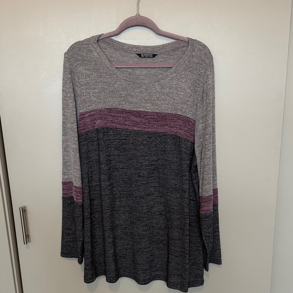BloomChic Gray and Purple Long Sleeve Top